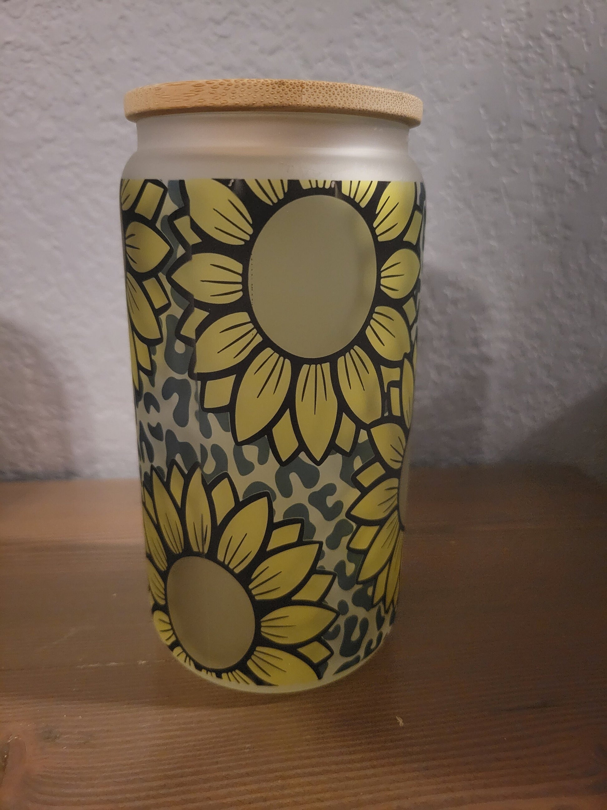 16 oz frosted cup glass**Coffee***personalized**Sunflowers**cold cup**reusable cup** cup with lid and straw**Beer cup*