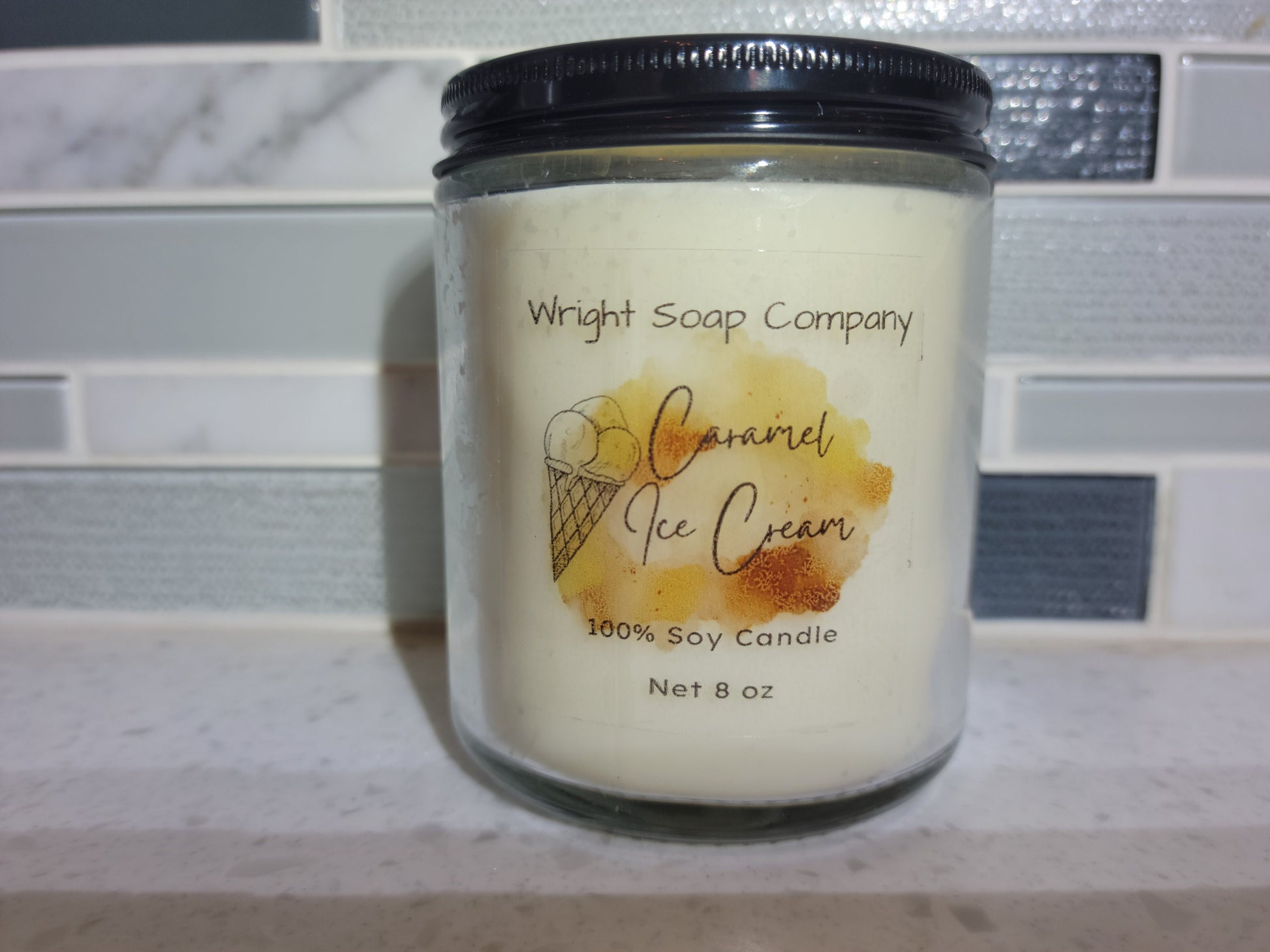 Caramel Ice Cream Candle** 100% Soy Wax** Hand poured** gift**self care