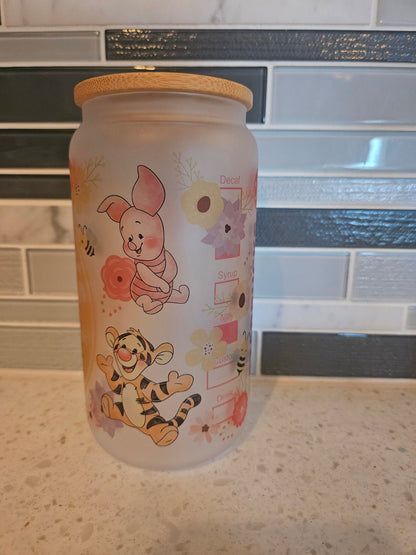 16 oz frosted cup **Winnie **Tigger**Eeyore**cartoon**cold cup**reusable cup** cup with lid and straw**Beer cup**