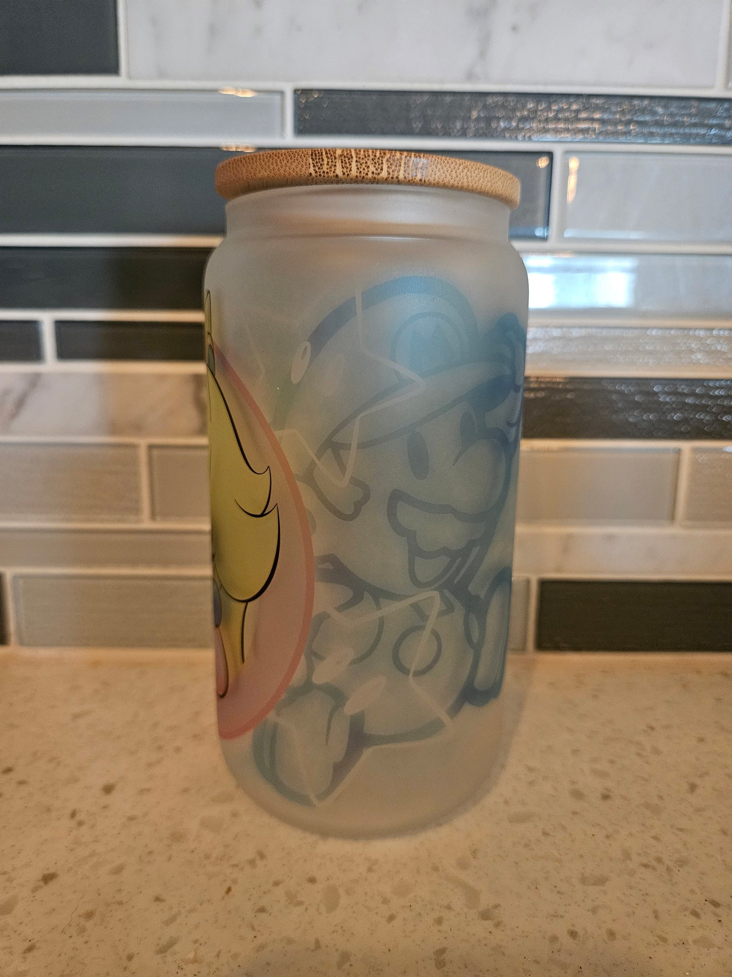 16 oz frosted cup **Peach **Gamer**Plumbers**Mario**cartoon**cold cup**reusable cup** cup with lid and straw**Beer cup**