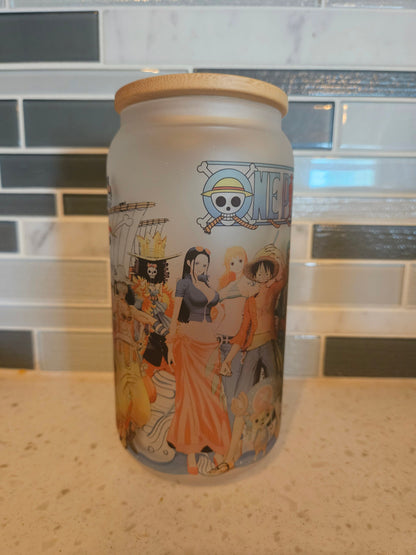 16 oz frosted cup **Anime **Piece**One****cold cup**reusable cup** cup with lid and straw**Beer cup**