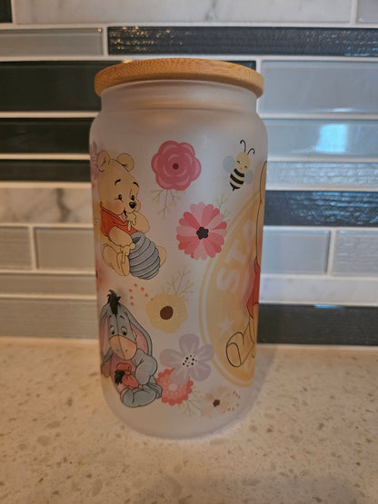 16 oz frosted cup **Winnie **Tigger**Eeyore**cartoon**cold cup**reusable cup** cup with lid and straw**Beer cup**