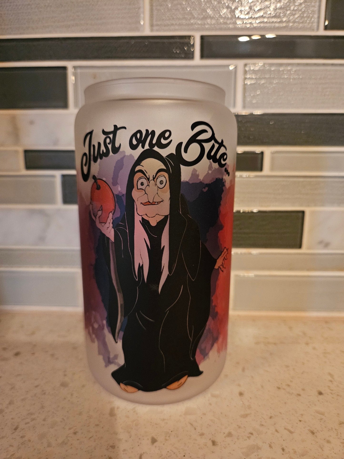 16 oz frosted cup glass**Poison Apple**Evil Queen**Villian**cold cup**reusable cup** cup with lid and straw**Beer cup*