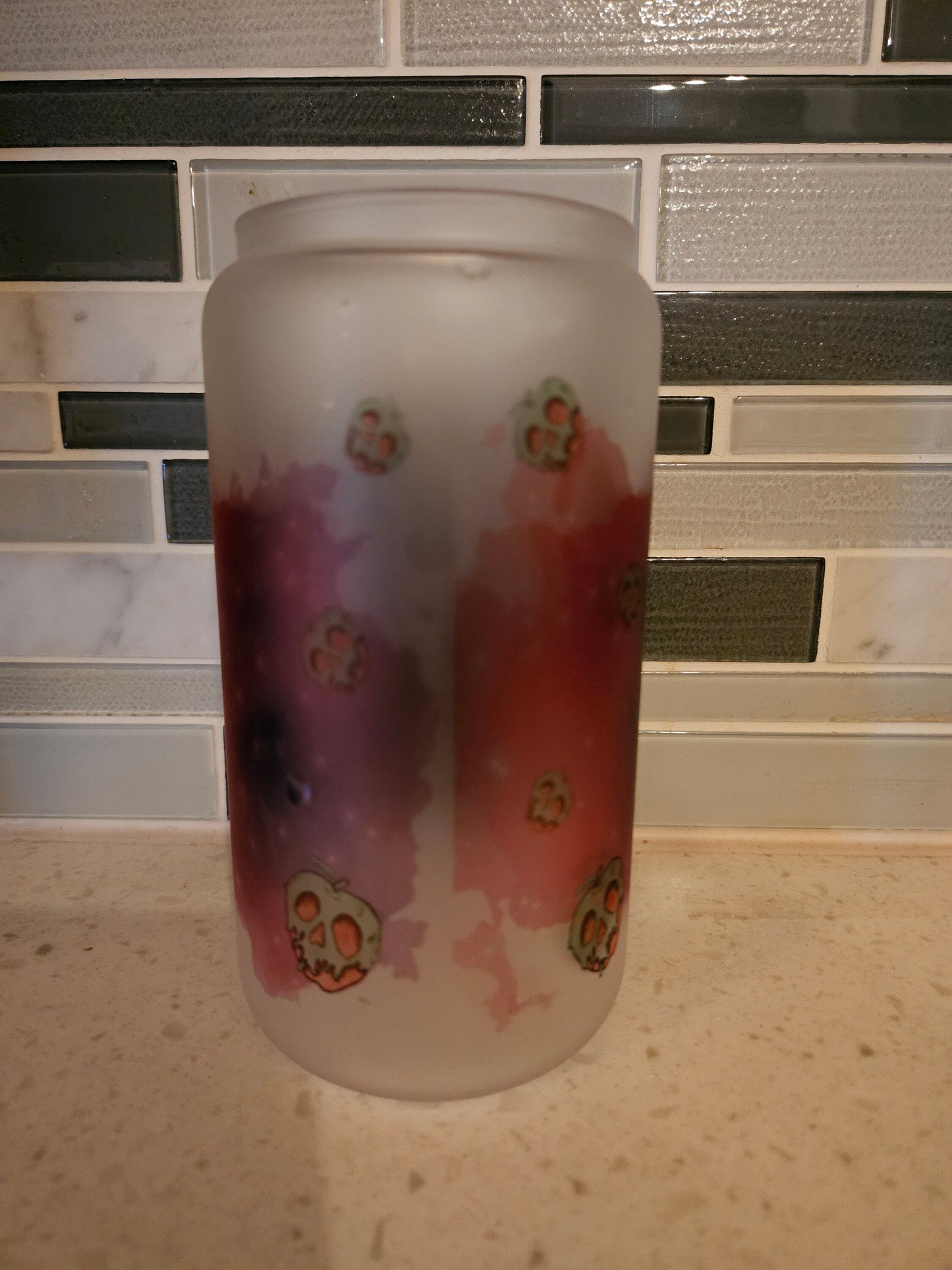 16 oz frosted cup glass**Poison Apple**Evil Queen**Villian**cold cup**reusable cup** cup with lid and straw**Beer cup*