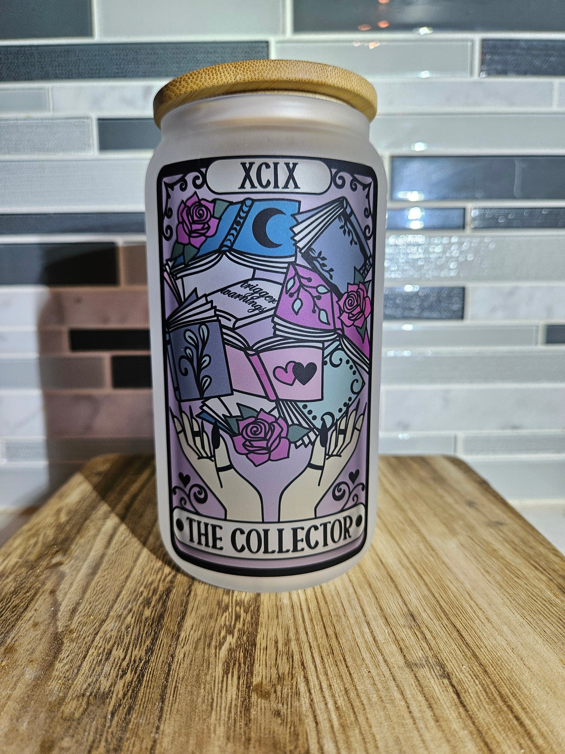 16 oz Frosted Tarot Card The Collector**Books**dirty**smut** Attitude** Skeleton**Fun**Beer Glass*** Bambo** Coffee Cup**