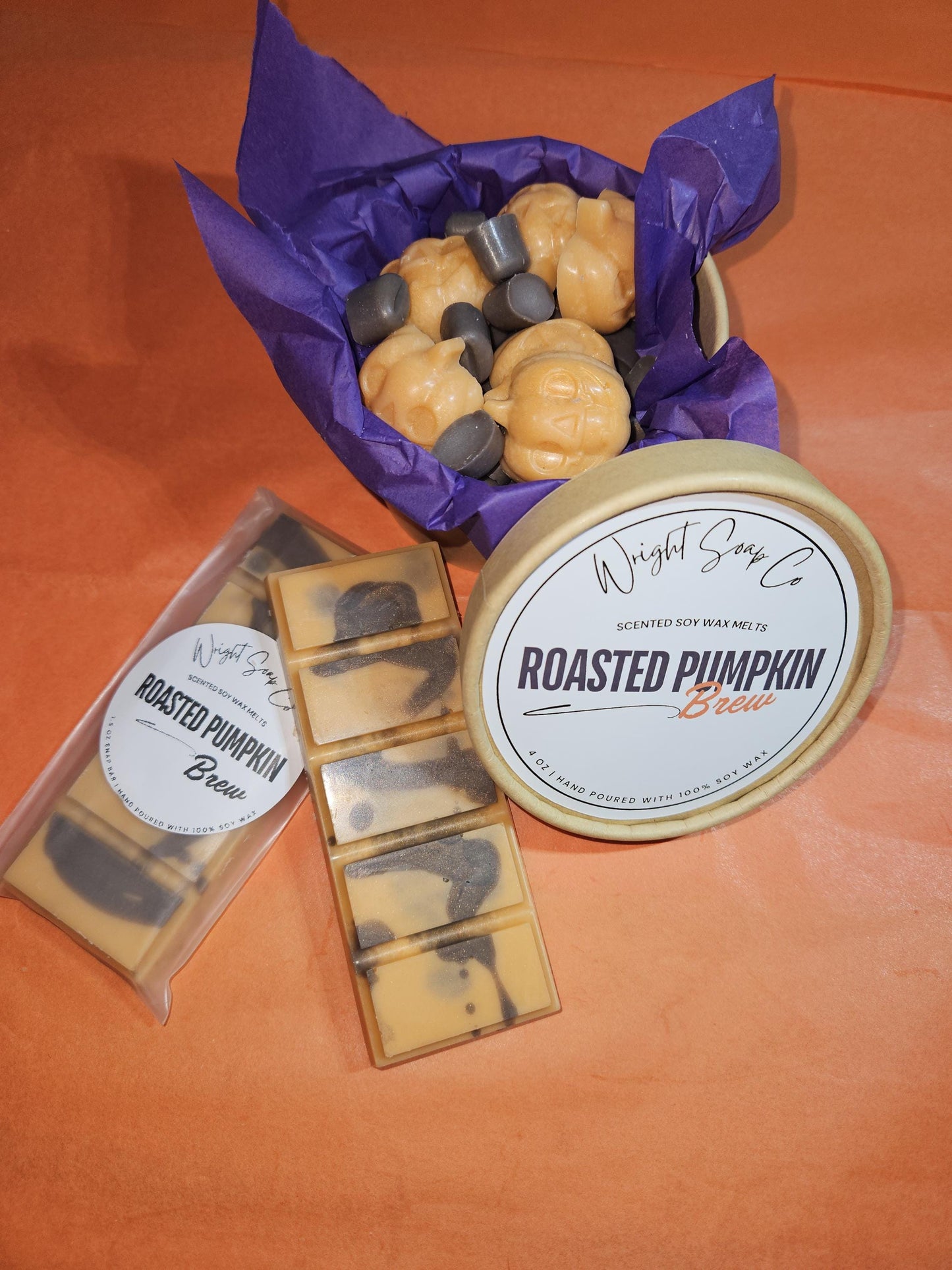 Roasted Pumpkin Brew Wax Melts | Orange and Brown | Shimmering Wax Melts | Fall Decor | Fall Scent | Home | Coffee Roasted Pumpkin Scent