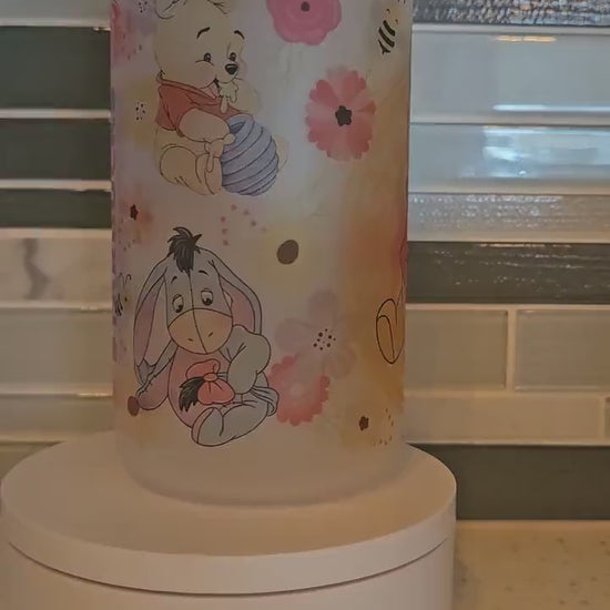 16 oz frosted cup **Winnie **Tigger**Eeyore**cartoon**cold cup**reusable cup** cup with lid and straw**Beer cup**