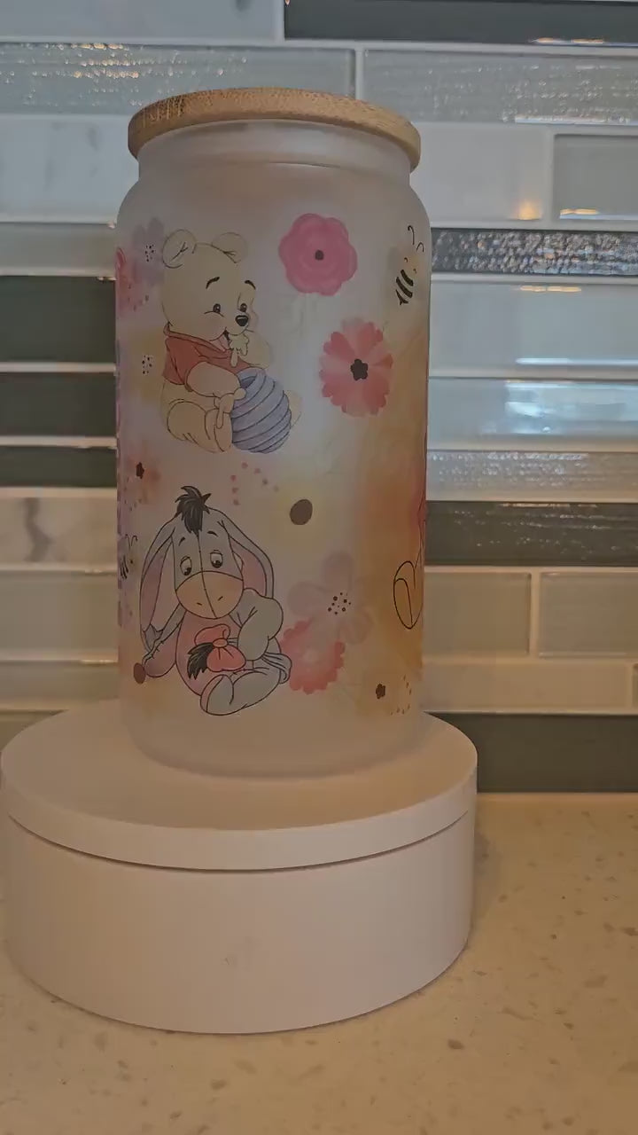 16 oz frosted cup **Winnie **Tigger**Eeyore**cartoon**cold cup**reusable cup** cup with lid and straw**Beer cup**