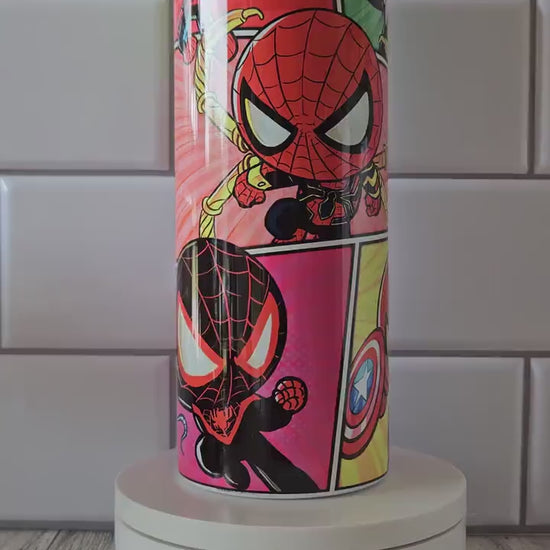 Superhero**comic** Friendly Neighborhood**spider**20 oz Skinny tumbler** cold and hot drink**