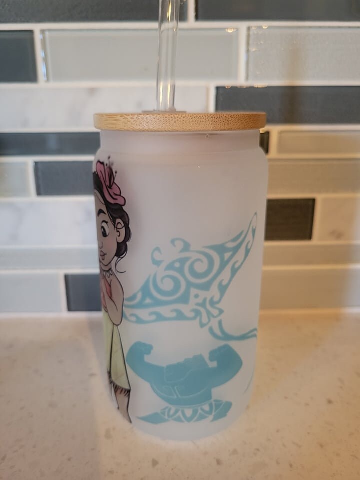 16 oz frosted cup glass**Ocean princess**shell**cold cup**reusable cup** cup with lid and straw**Beer cup*