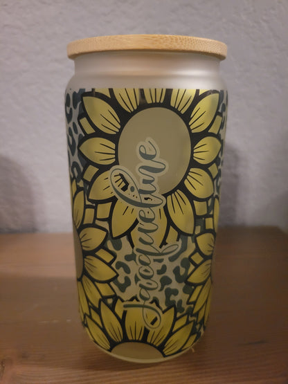 16 oz frosted cup glass**Coffee***personalized**Sunflowers**cold cup**reusable cup** cup with lid and straw**Beer cup*