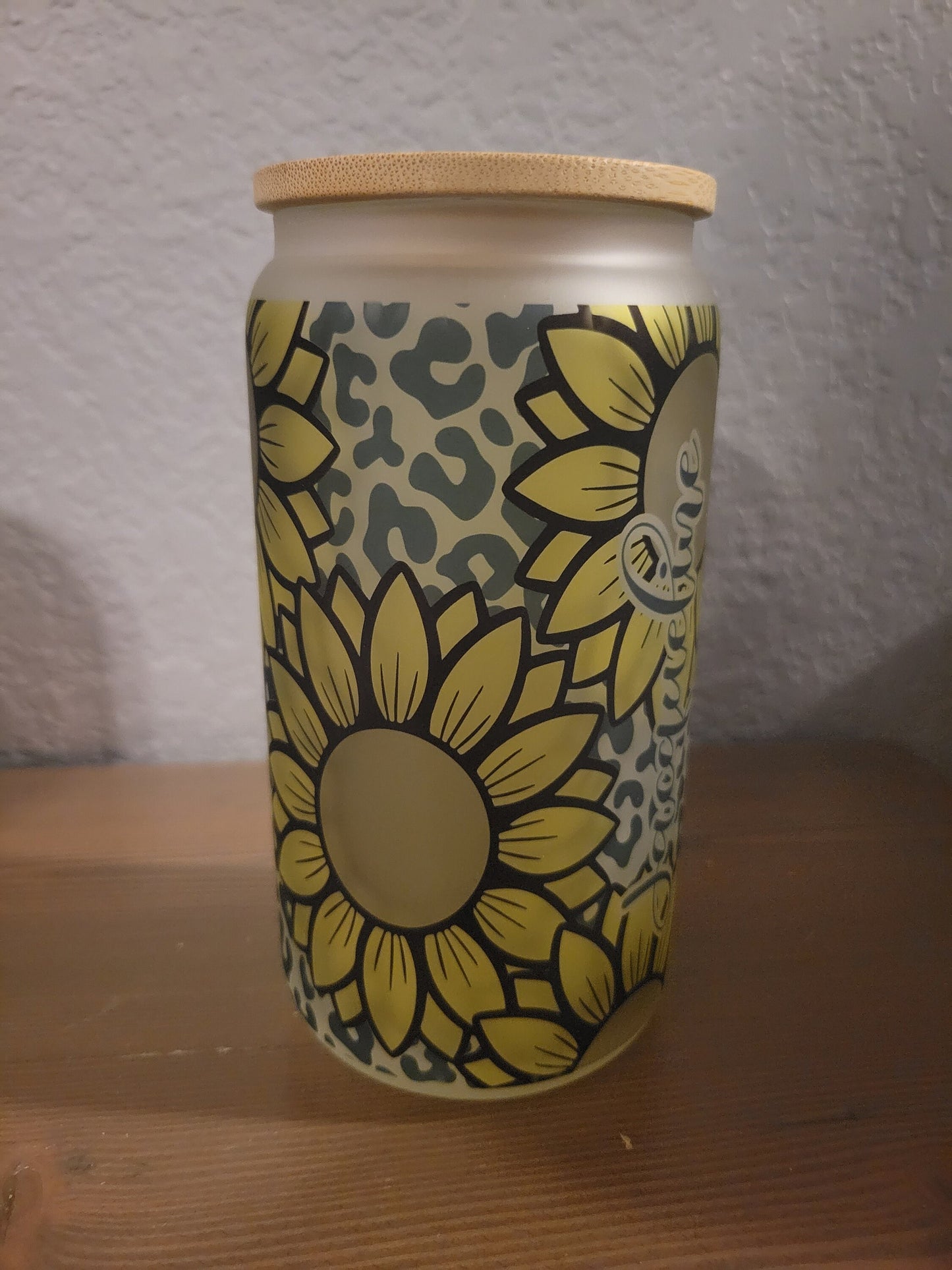 16 oz frosted cup glass**Coffee***personalized**Sunflowers**cold cup**reusable cup** cup with lid and straw**Beer cup*