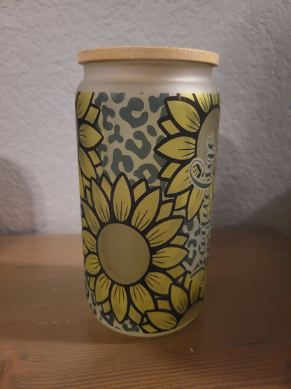 16 oz frosted cup glass**Coffee***personalized**Sunflowers**cold cup**reusable cup** cup with lid and straw**Beer cup*