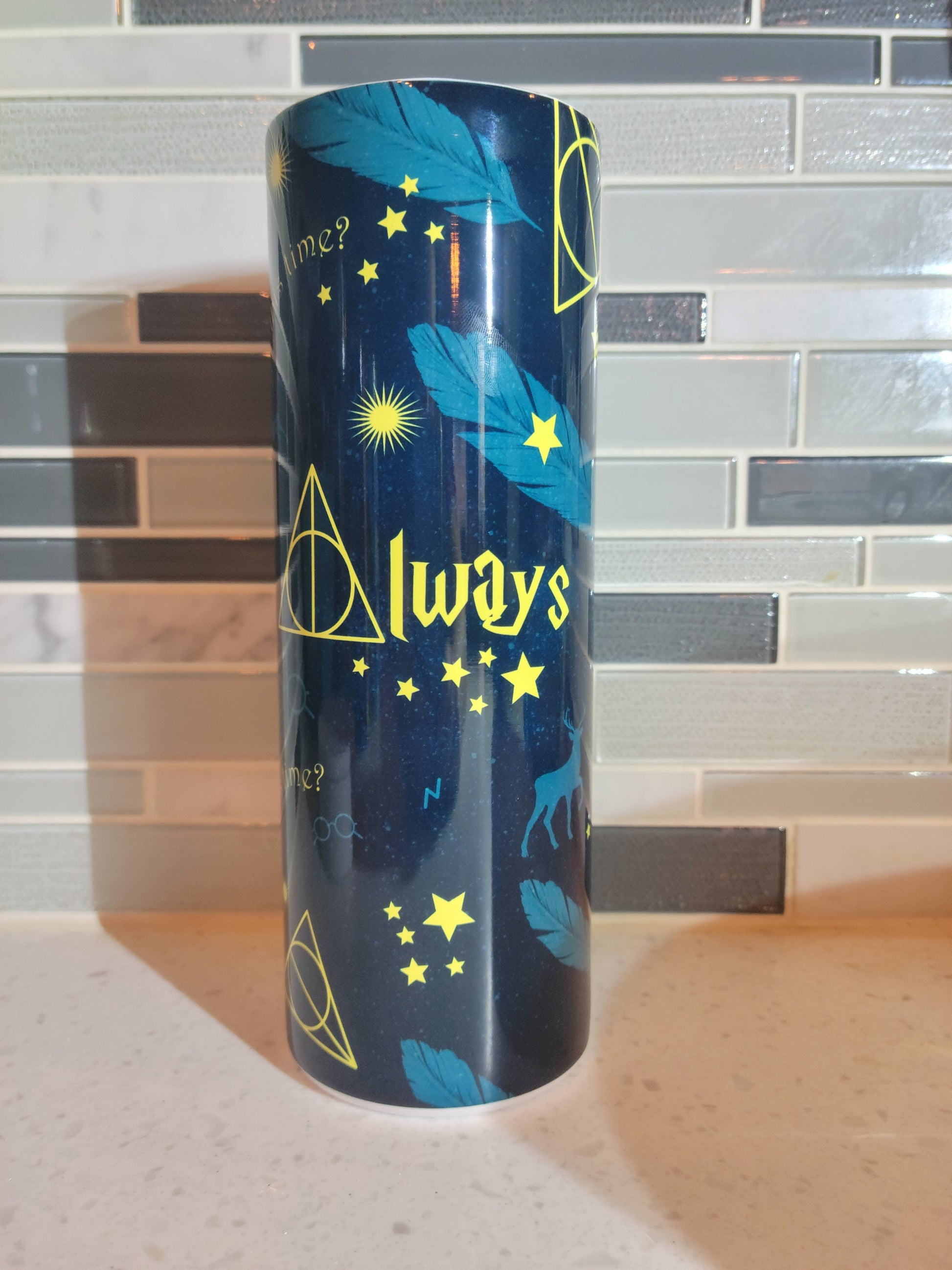 Always**HP**Harry** Hollows**20 oz skinny tumbler** cold and hot drink**