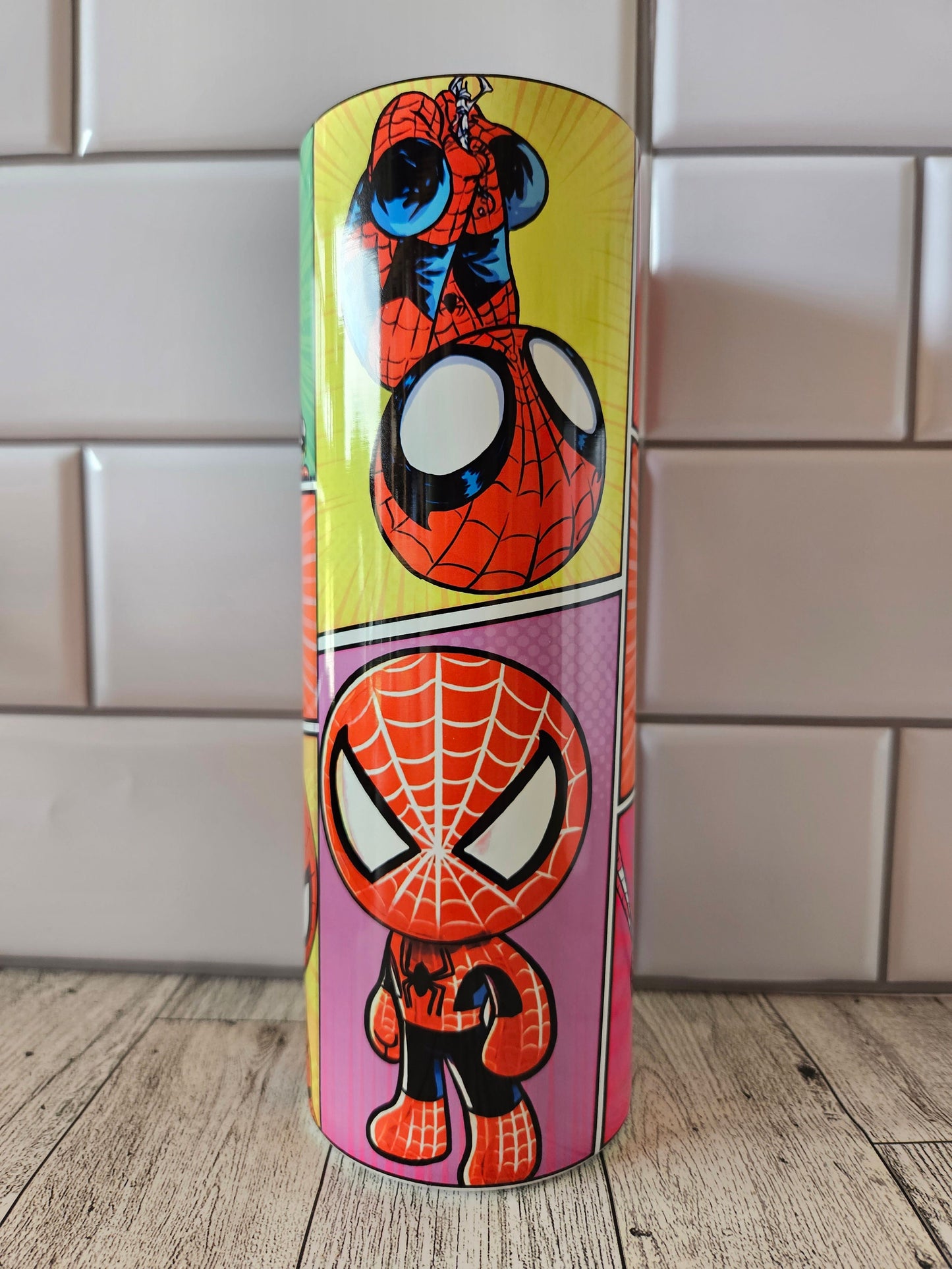 Superhero**comic** Friendly Neighborhood**spider**20 oz Skinny tumbler** cold and hot drink**