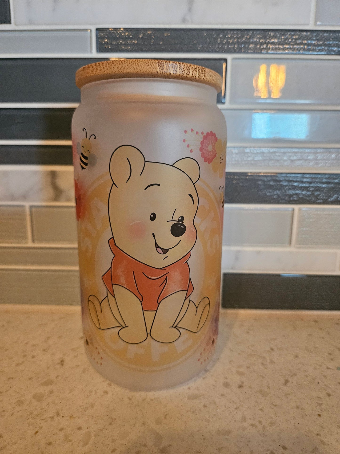 16 oz frosted cup **Winnie **Tigger**Eeyore**cartoon**cold cup**reusable cup** cup with lid and straw**Beer cup**