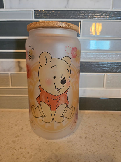 16 oz frosted cup **Winnie **Tigger**Eeyore**cartoon**cold cup**reusable cup** cup with lid and straw**Beer cup**