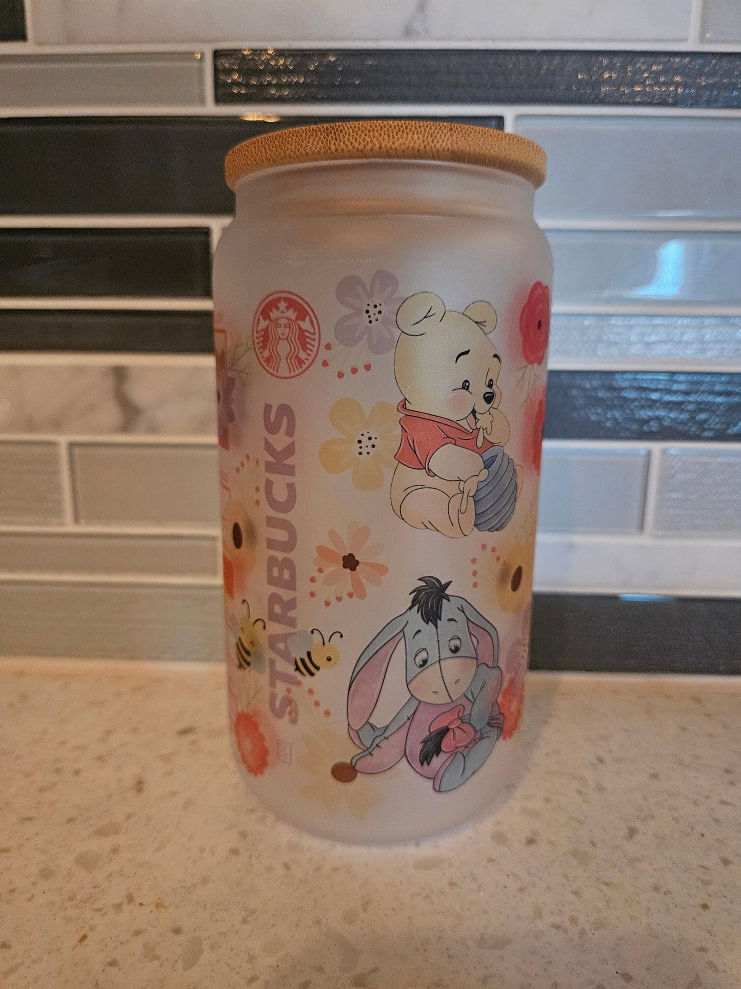 16 oz frosted cup **Winnie **Tigger**Eeyore**cartoon**cold cup**reusable cup** cup with lid and straw**Beer cup**