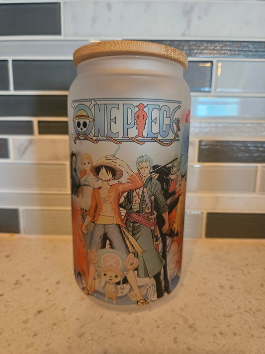 16 oz frosted cup **Anime **Piece**One****cold cup**reusable cup** cup with lid and straw**Beer cup**