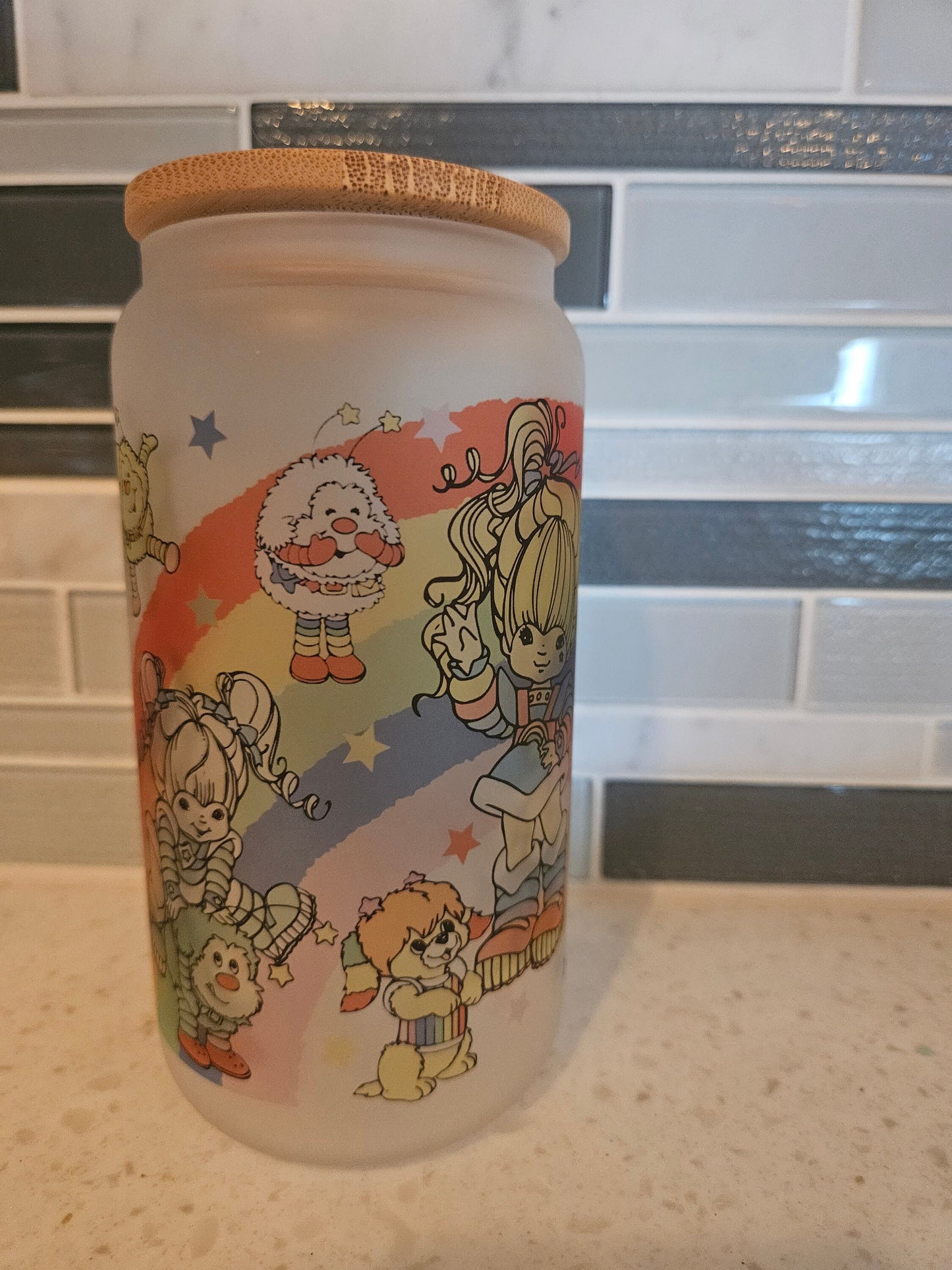 16 oz frosted cup **Rainbow**Brite**80's**cartoon**cold cup**reusable cup** cup with lid and straw**Beer cup**