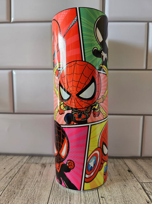 Superhero**comic** Friendly Neighborhood**spider**20 oz Skinny tumbler** cold and hot drink**