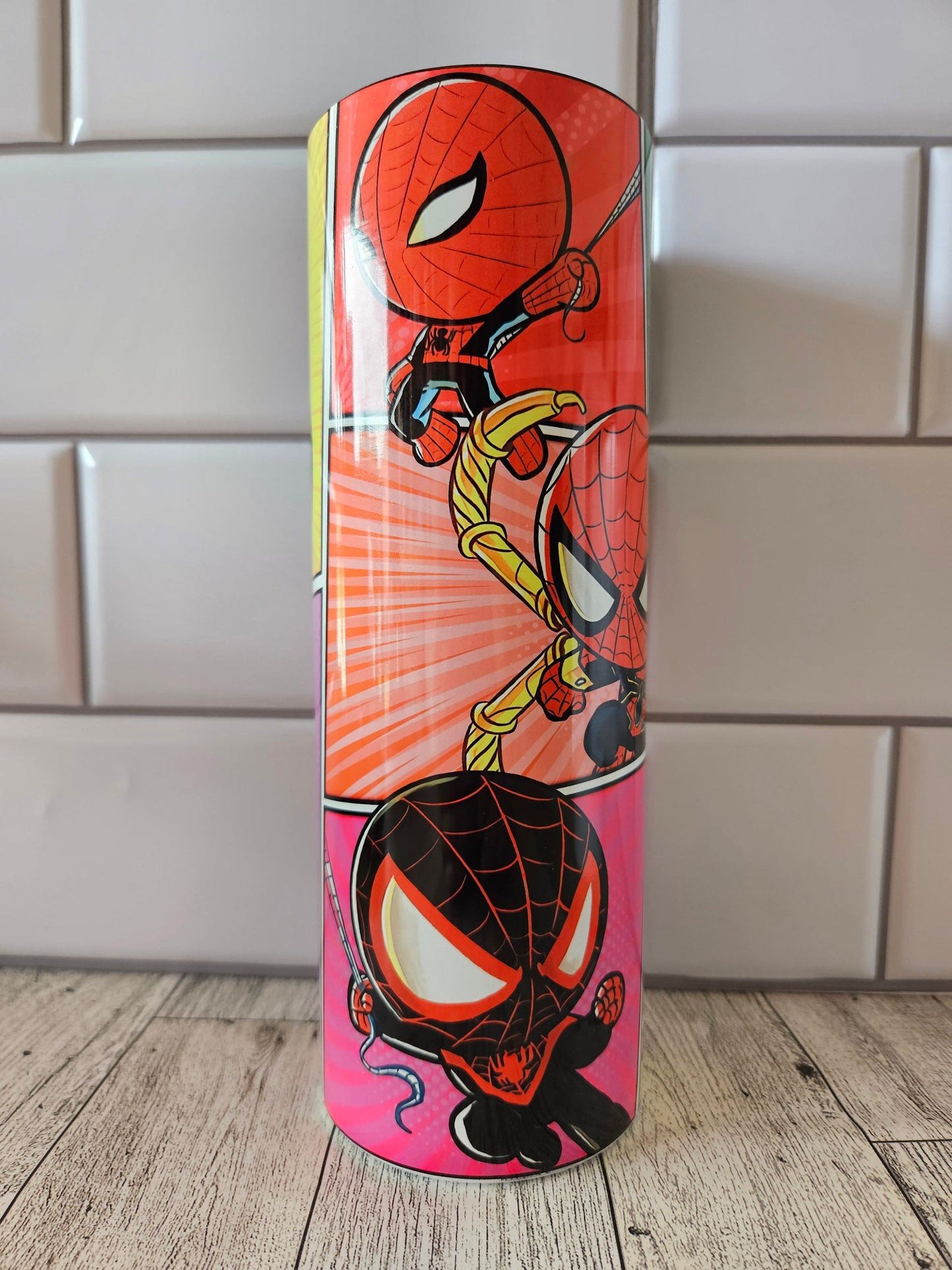 Superhero**comic** Friendly Neighborhood**spider**20 oz Skinny tumbler** cold and hot drink**