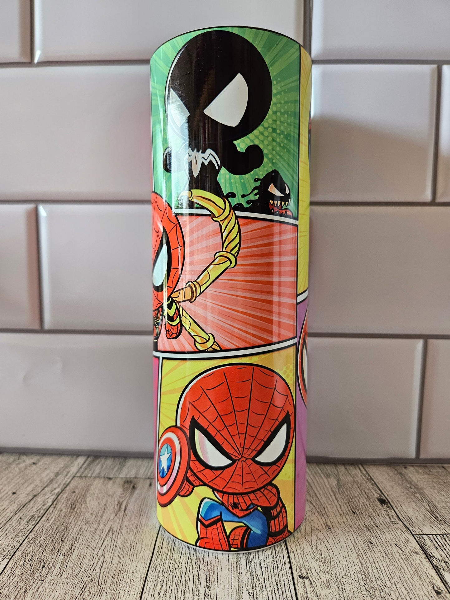 Superhero**comic** Friendly Neighborhood**spider**20 oz Skinny tumbler** cold and hot drink**