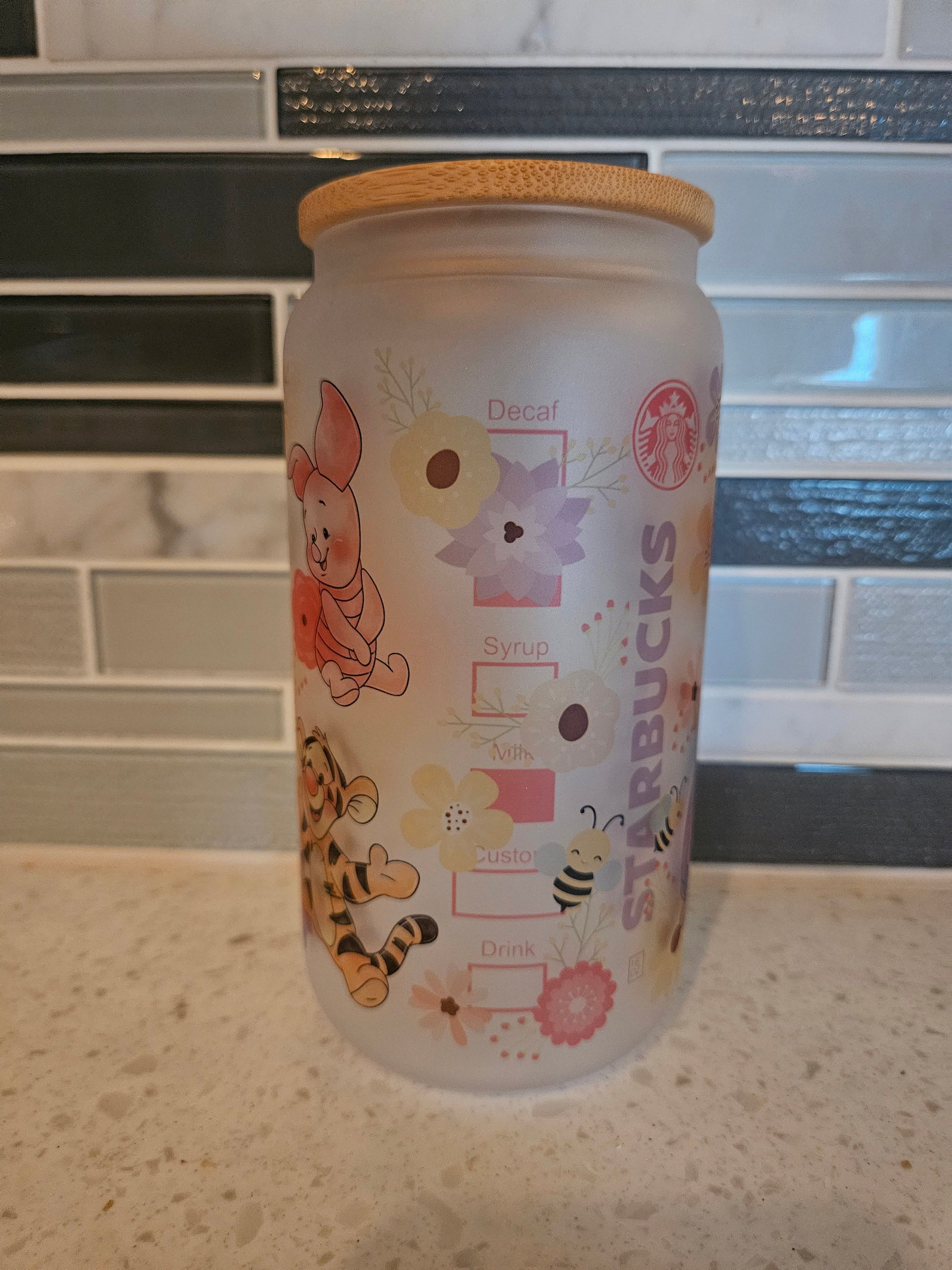 16 oz frosted cup **Winnie **Tigger**Eeyore**cartoon**cold cup**reusable cup** cup with lid and straw**Beer cup**