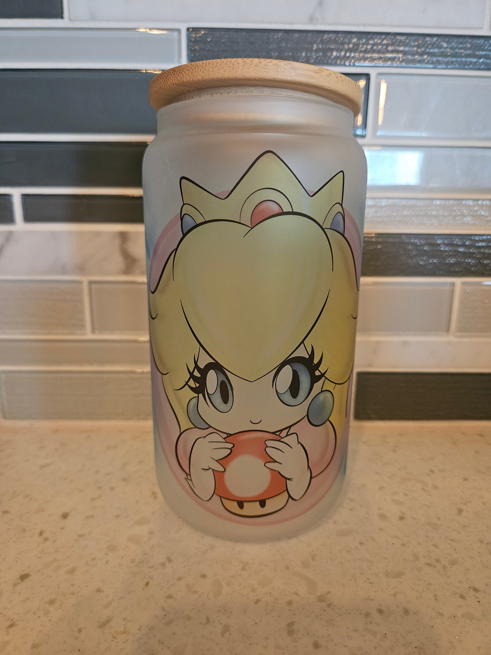 16 oz frosted cup **Peach **Gamer**Plumbers**Mario**cartoon**cold cup**reusable cup** cup with lid and straw**Beer cup**