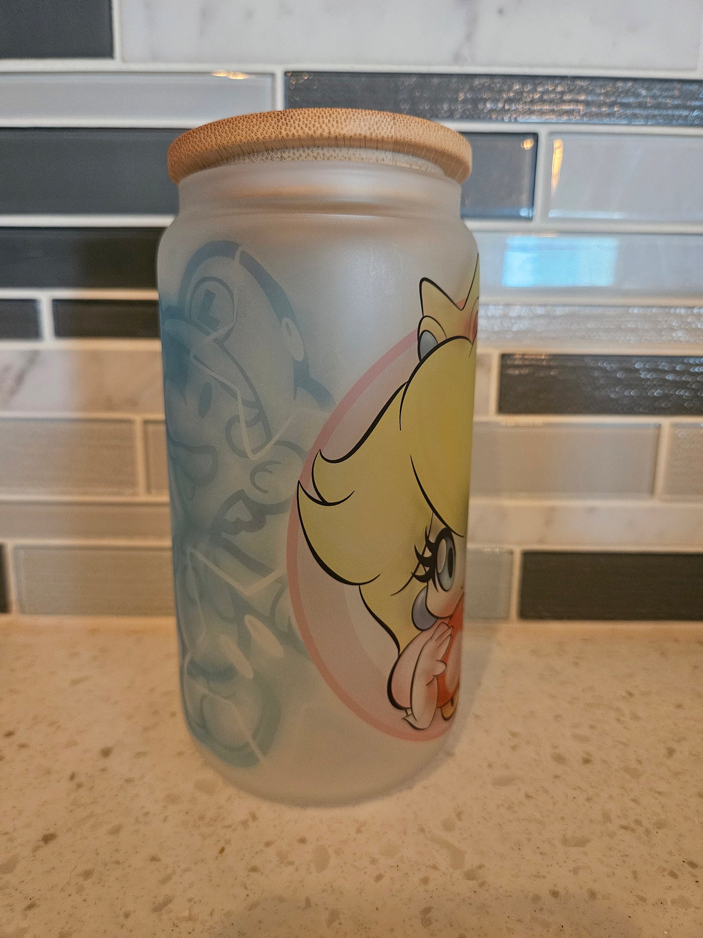 16 oz frosted cup **Peach **Gamer**Plumbers**Mario**cartoon**cold cup**reusable cup** cup with lid and straw**Beer cup**