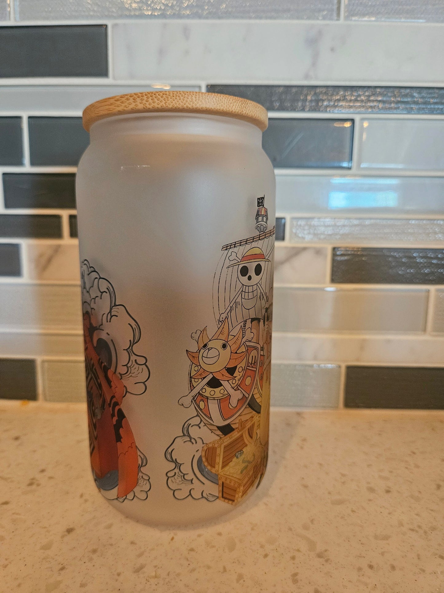 16 oz frosted cup **Anime **Piece**One****cold cup**reusable cup** cup with lid and straw**Beer cup**