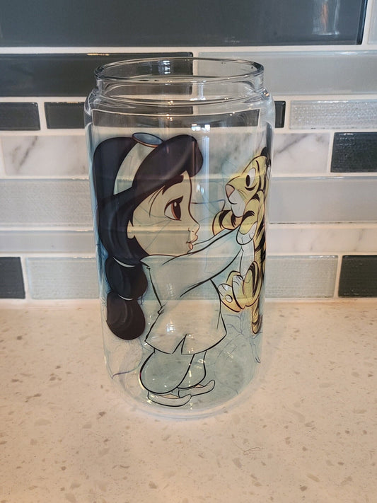 16 oz frosted cup glass***princess**cartoon**cold cup**reusable cup** cup with lid and straw**Beer cup**