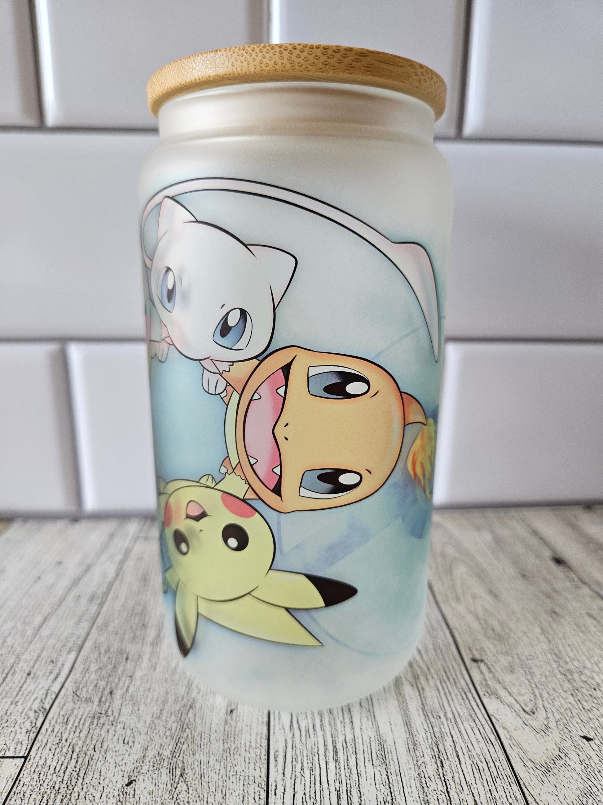 16 oz frosted cup **Pokemon**pikachu**charmander**squritle**balbasaur**cartoon**cold cup**reusable cup** cup with lid and straw**Beer cup**