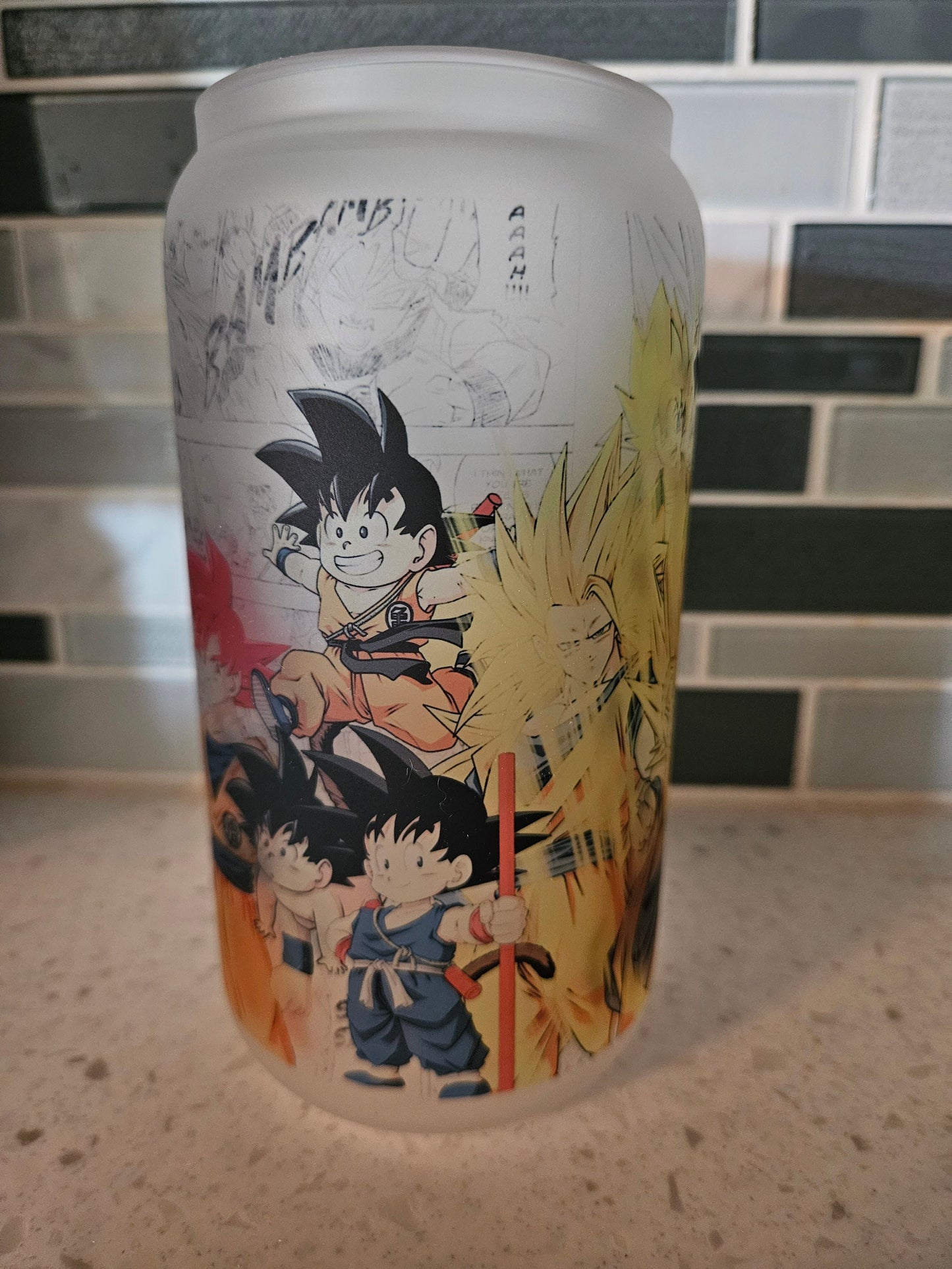 16 oz frosted cup **Anime **Dragonball**Z**cold cup**reusable cup** cup with lid and straw**Beer cup**