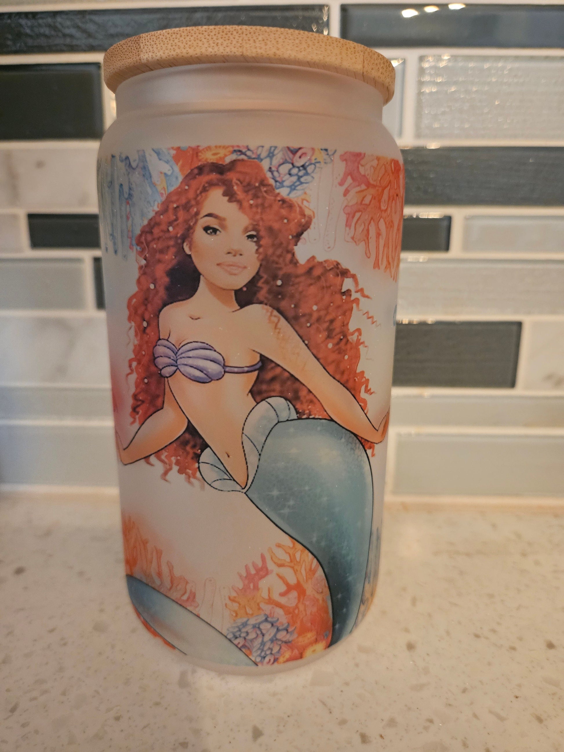 16 oz frosted cup glass**Mermaid**cold cup**reusable cup** cup with lid and straw**Beer cup*