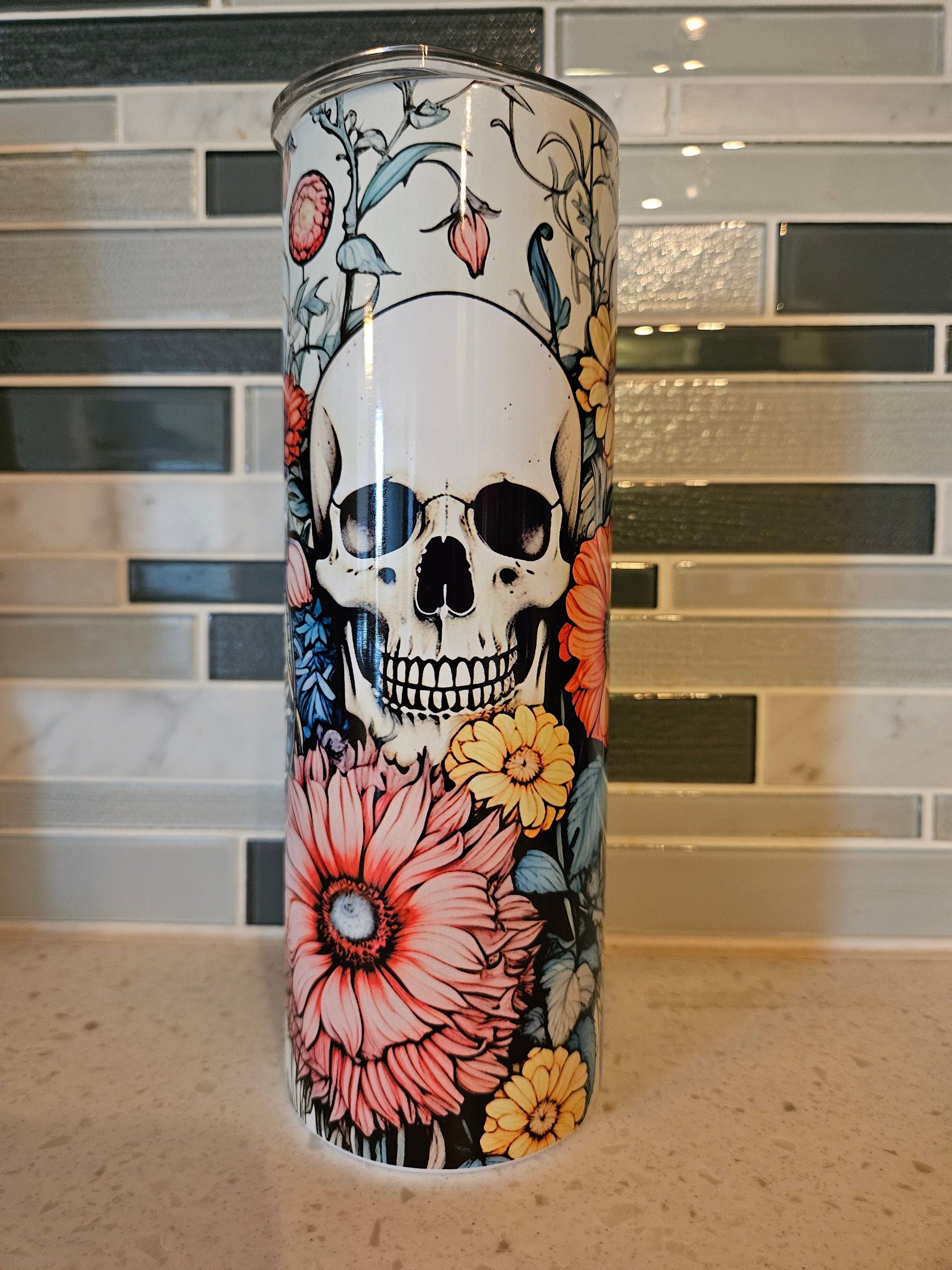 Skull and flowers 20 oz tumbler Floral Skull Boho