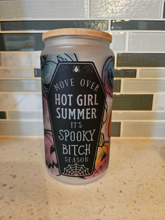 16 oz frosted cup glass**Coffee**Spooky season**Starbucks**Fall**Spooky Vibes**Pumpkins**reusable cup** cup with lid and straw**Beer cup*