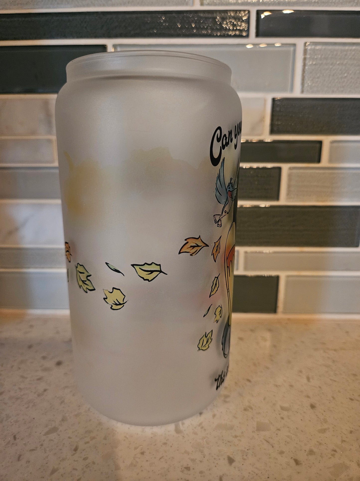 16 oz frosted cup glass**Pocahontas**princess**Meeko**cartoon**cold cup**reusable cup** cup with lid and straw**Beer cup**