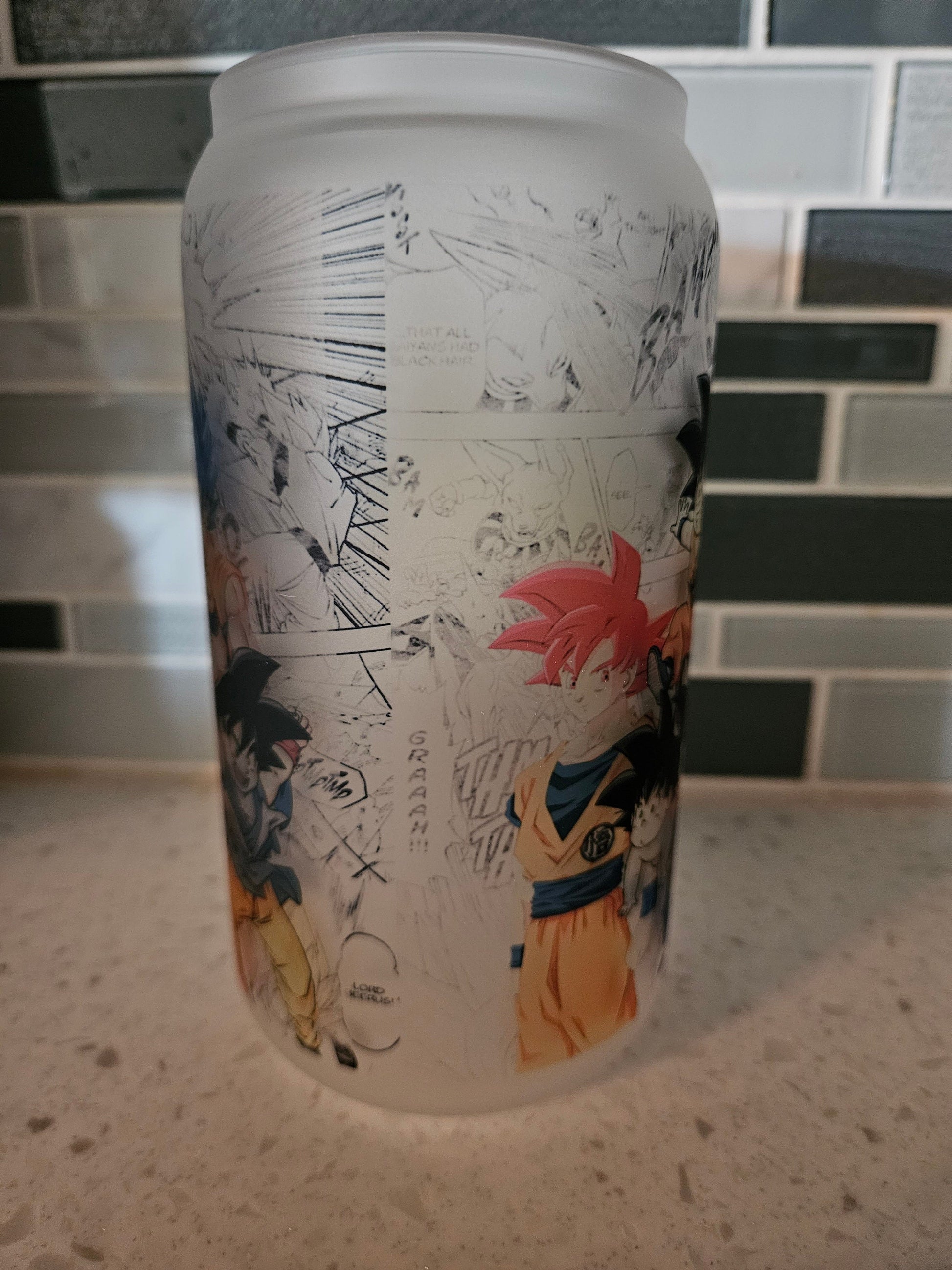 16 oz frosted cup **Anime **Dragonball**Z**cold cup**reusable cup** cup with lid and straw**Beer cup**