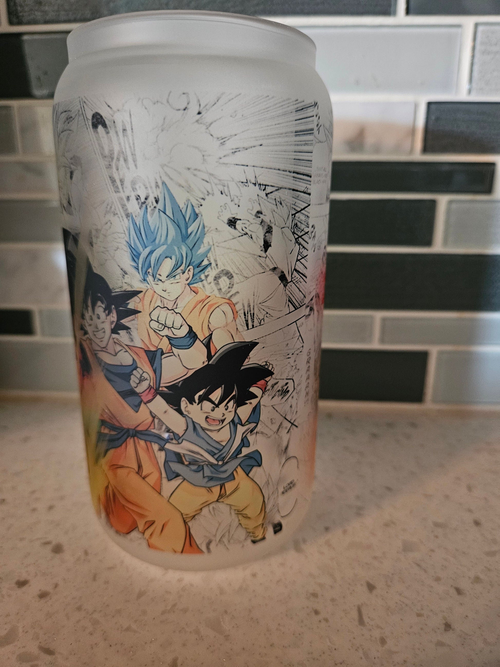 16 oz frosted cup **Anime **Dragonball**Z**cold cup**reusable cup** cup with lid and straw**Beer cup**