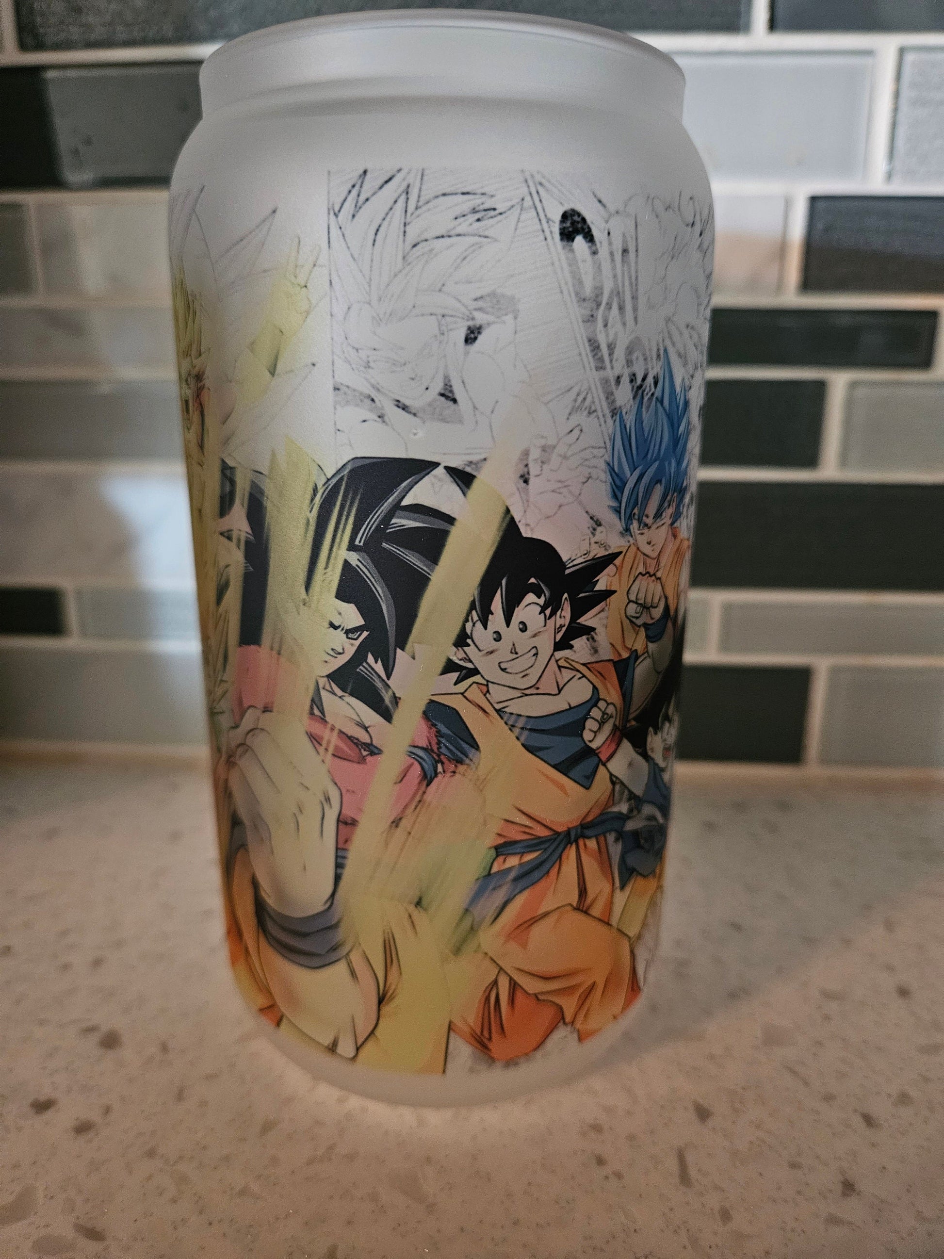 16 oz frosted cup **Anime **Dragonball**Z**cold cup**reusable cup** cup with lid and straw**Beer cup**