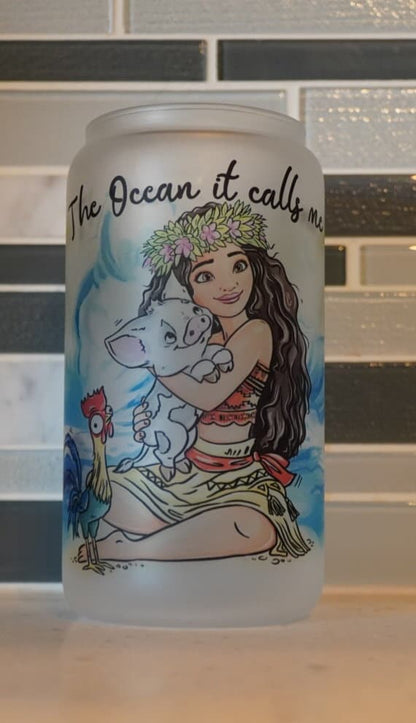 16 oz frosted cup glass**Ocean princess**shell**cold cup**reusable cup** cup with lid and straw**Beer cup*