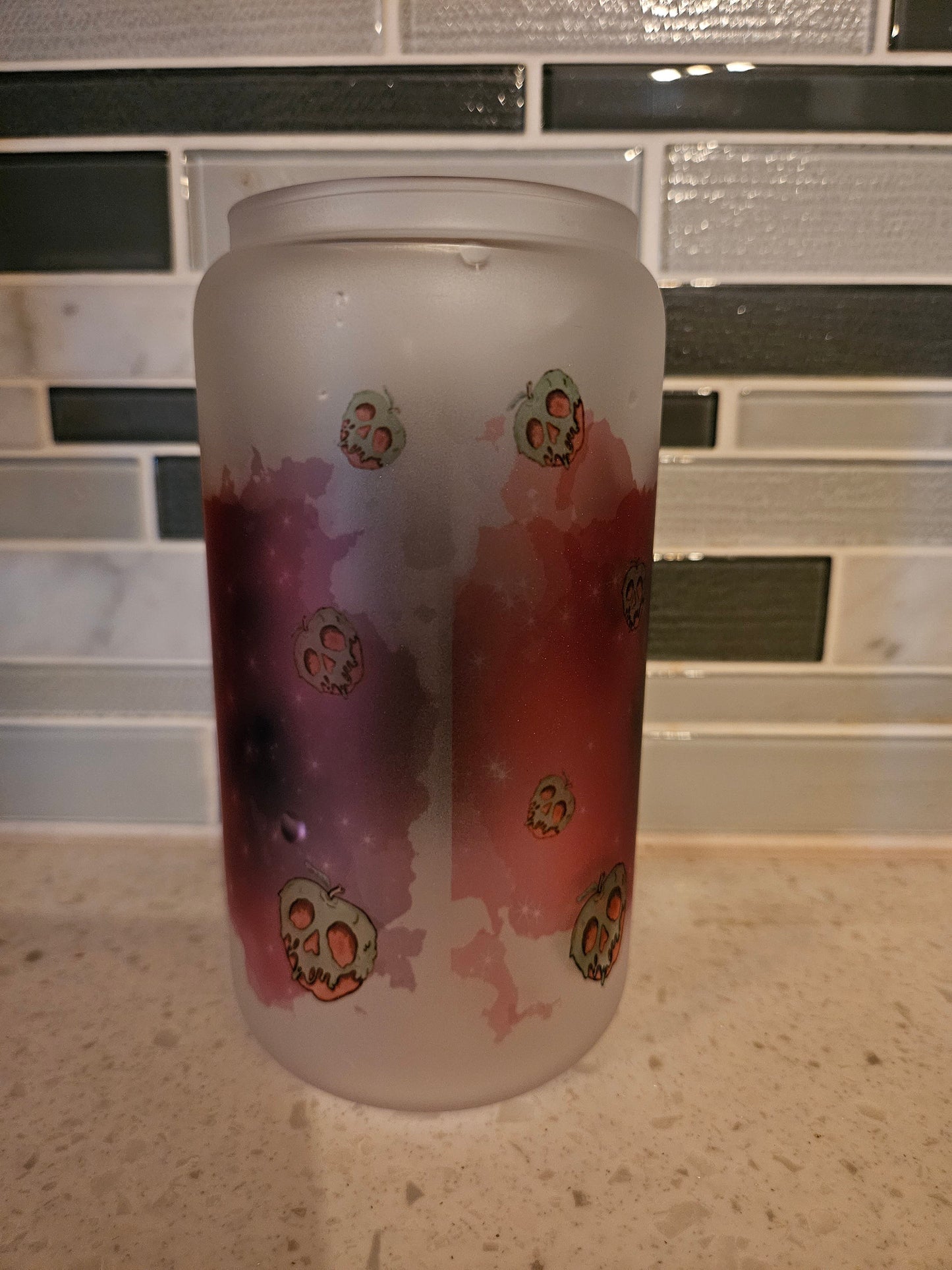 16 oz frosted cup glass**Poison Apple**Evil Queen**Villian**cold cup**reusable cup** cup with lid and straw**Beer cup*