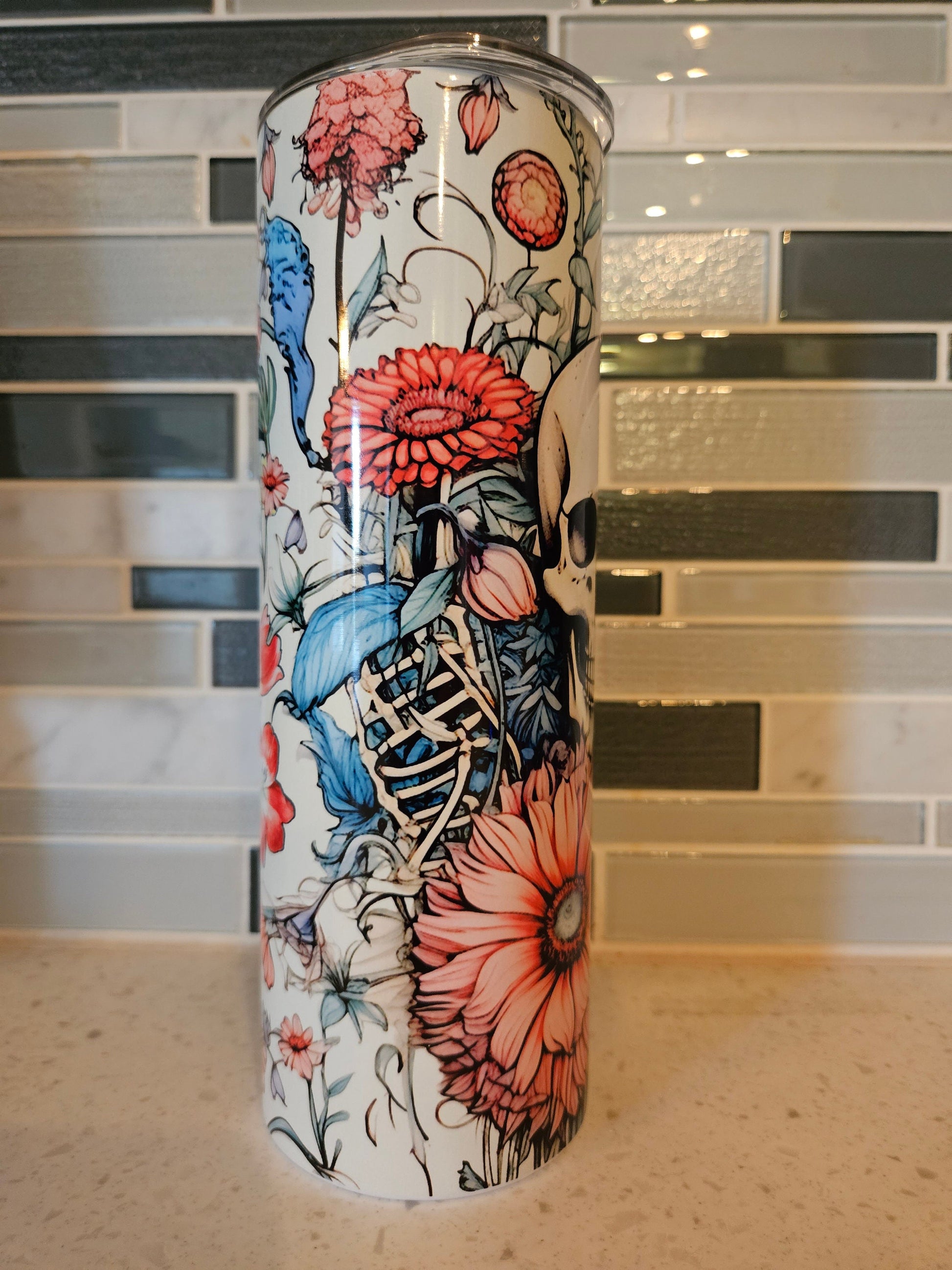 Skull and flowers 20 oz tumbler Floral Skull Boho