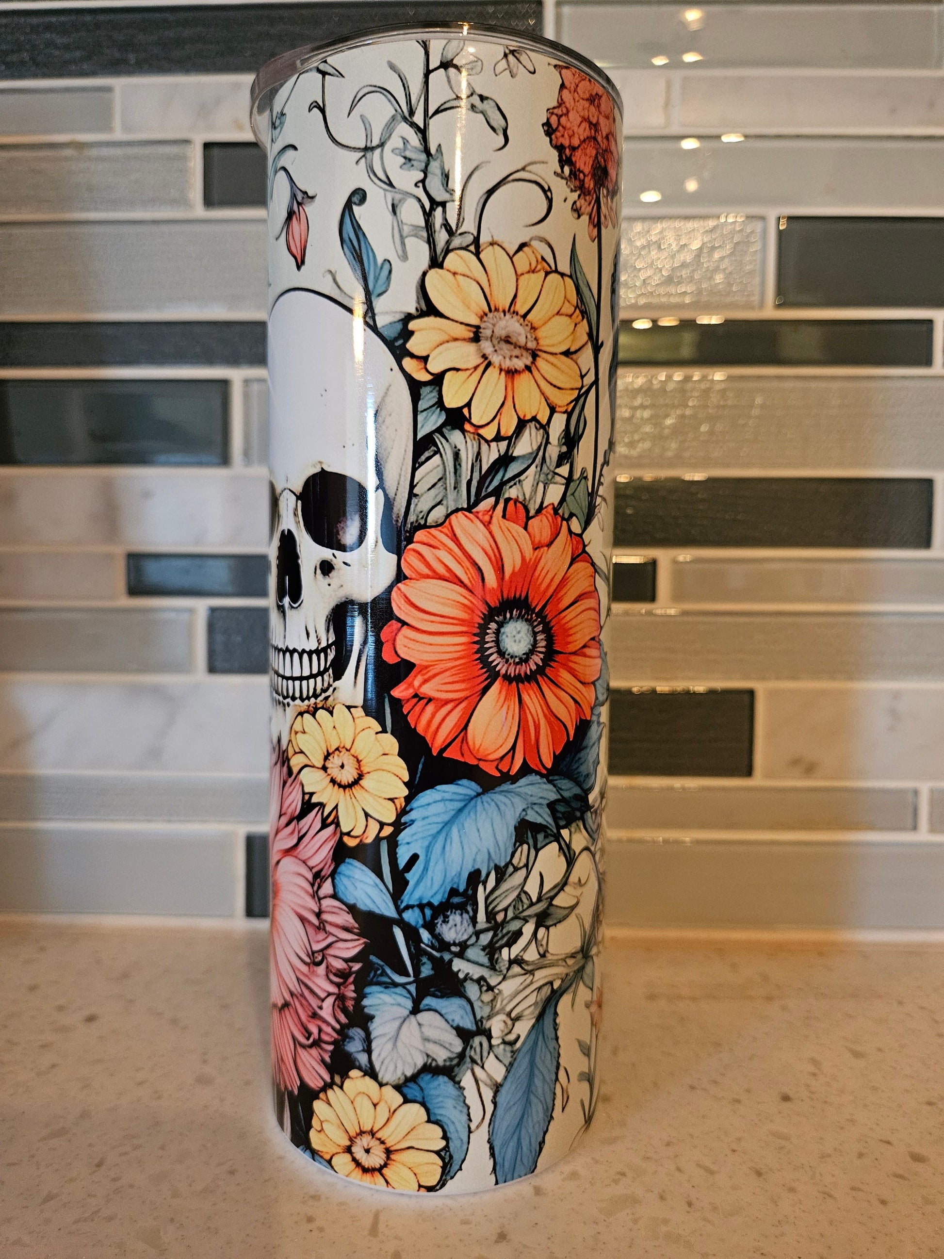 Skull and flowers 20 oz tumbler Floral Skull Boho