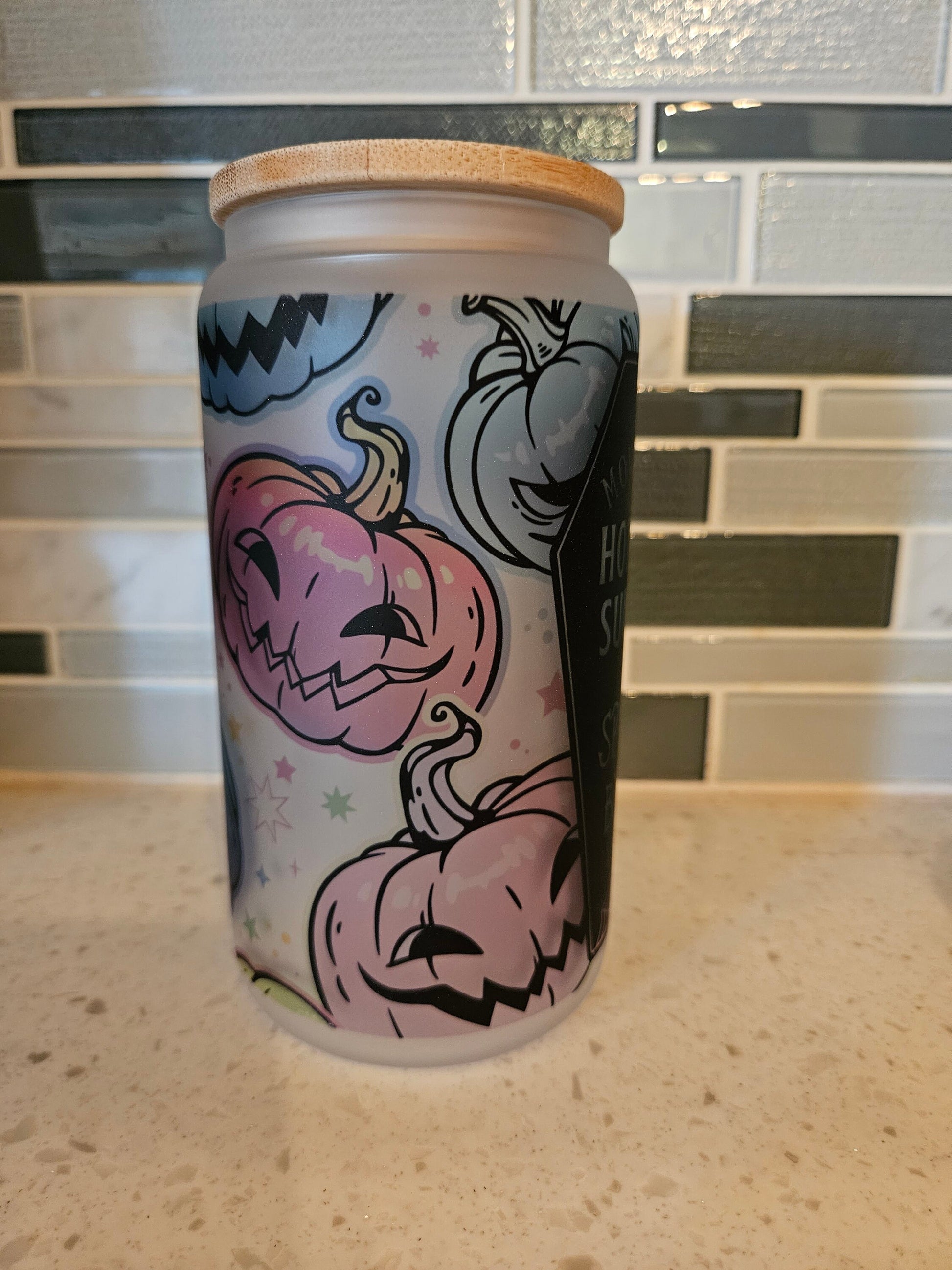 16 oz frosted cup glass**Coffee**Spooky season**Starbucks**Fall**Spooky Vibes**Pumpkins**reusable cup** cup with lid and straw**Beer cup*