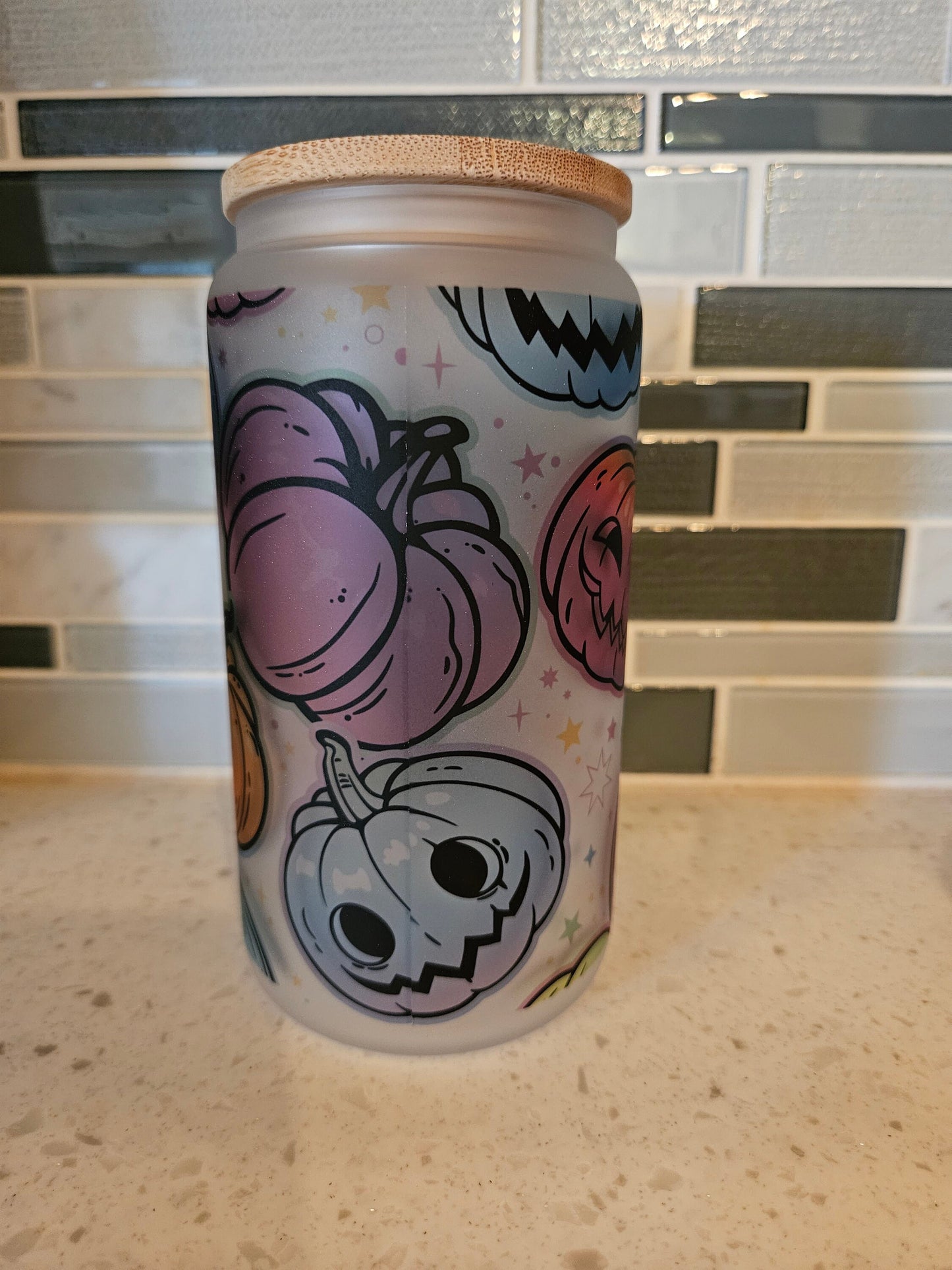 16 oz frosted cup glass**Coffee**Spooky season**Starbucks**Fall**Spooky Vibes**Pumpkins**reusable cup** cup with lid and straw**Beer cup*