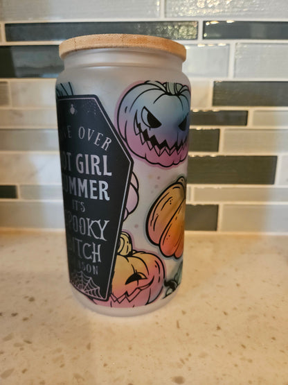 16 oz frosted cup glass**Coffee**Spooky season**Starbucks**Fall**Spooky Vibes**Pumpkins**reusable cup** cup with lid and straw**Beer cup*