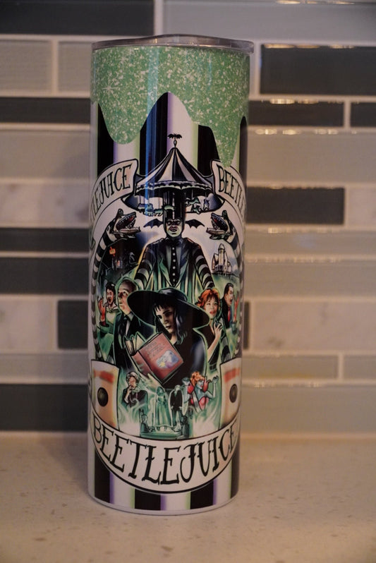 BeetleJuice**It's Showtime**Never Trust the Living***Black and White**20 oz tumbler