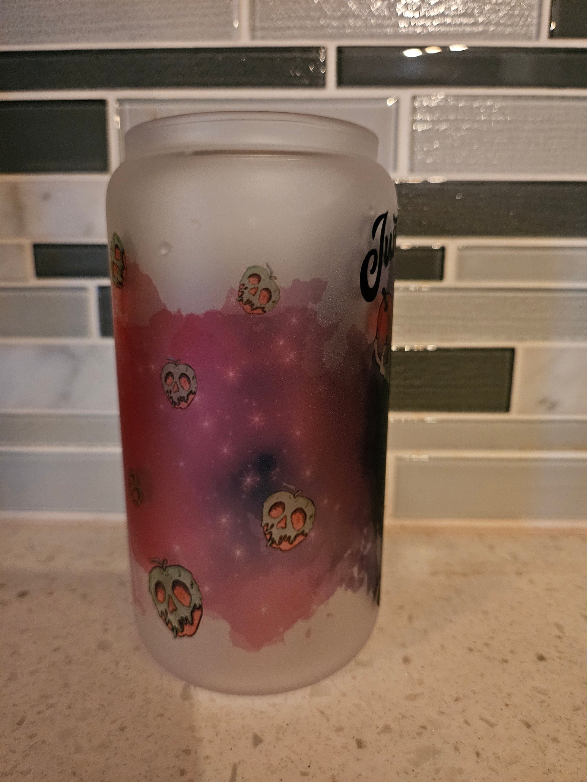 16 oz frosted cup glass**Poison Apple**Evil Queen**Villian**cold cup**reusable cup** cup with lid and straw**Beer cup*